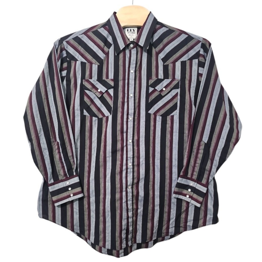 ELY Cattleman‎ Mens X XL 2XL Striped Pearl Snap Long Sleeve Shirt - Picture 2 of 7